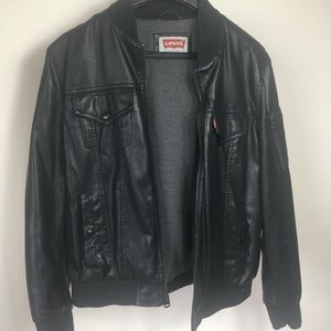 Men's Faux Leather Bomber Jacket